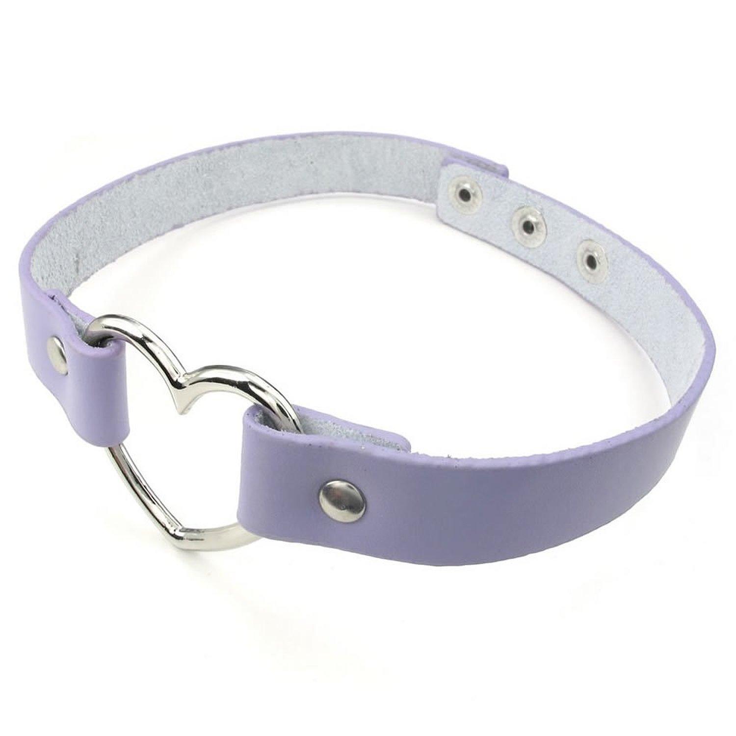 Punk Goth Harajuku Heart Soft Faux Leather Collar Choker Necklace Purple 