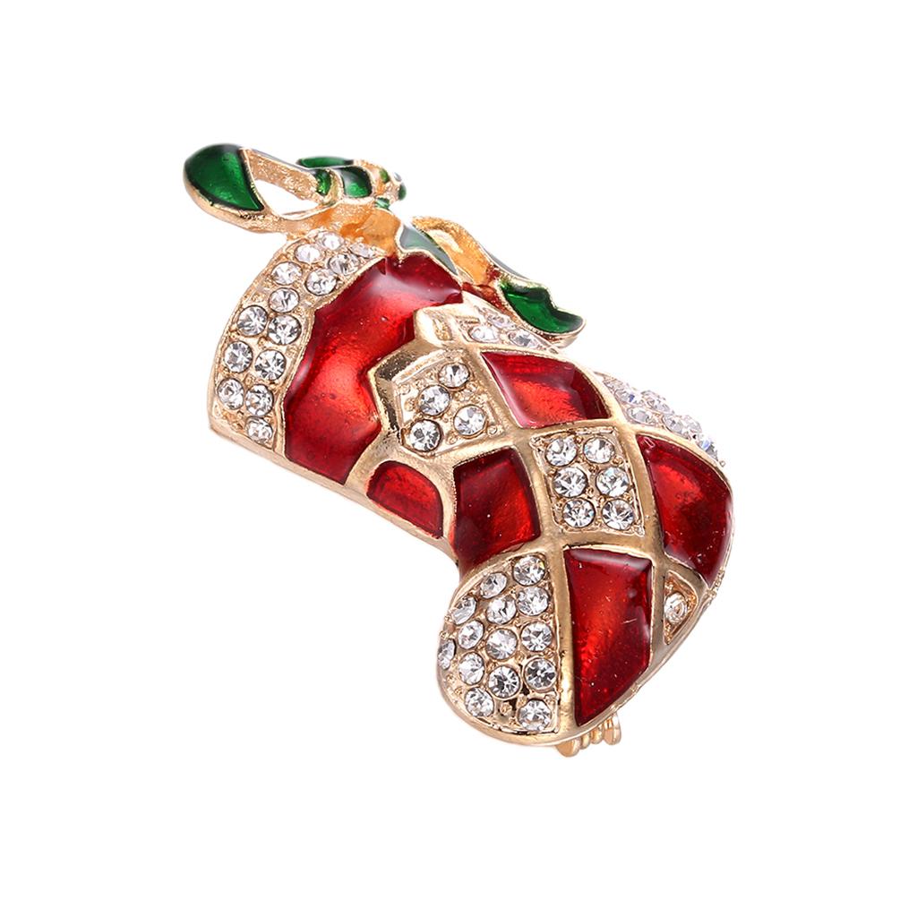 Crystal Sika Deer Christmas Boot Bell Angel Apple Pin Brooch Christmas Boot