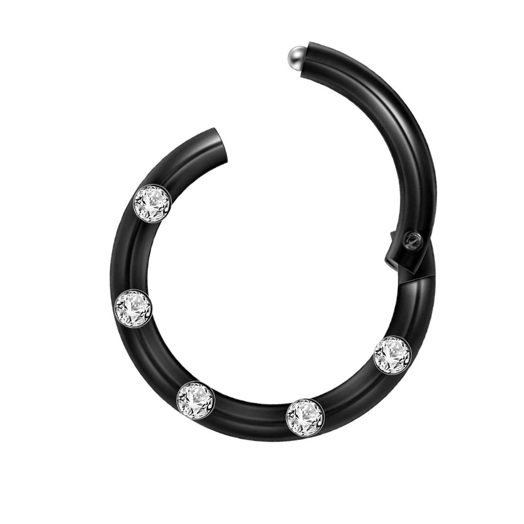 Crystal Stainless Steel Fake Septum Clicker Nose Ring Non-piercing Black