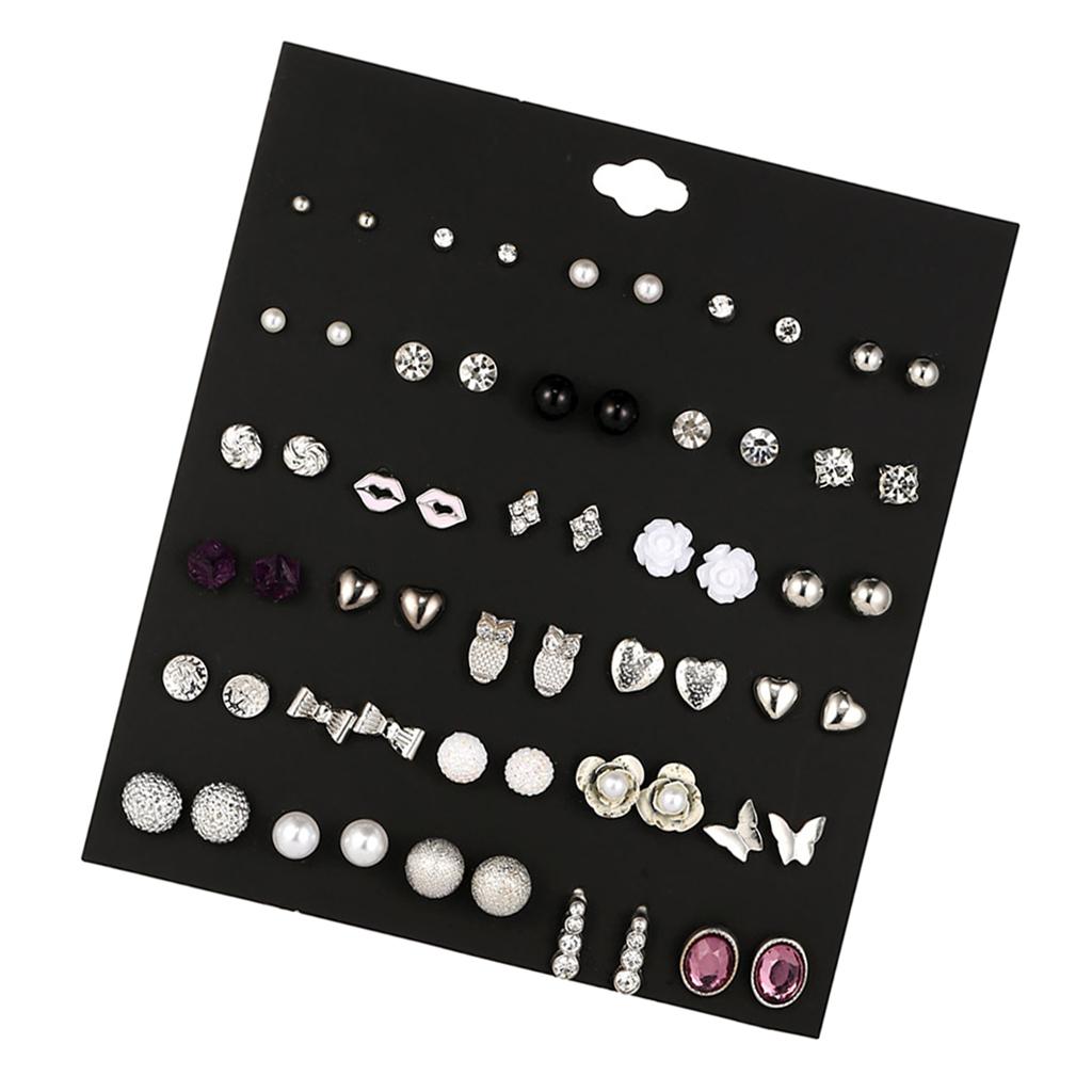 30Pairs Multiple Stud Earrings Set Simple Hoop Earrings Women Charm