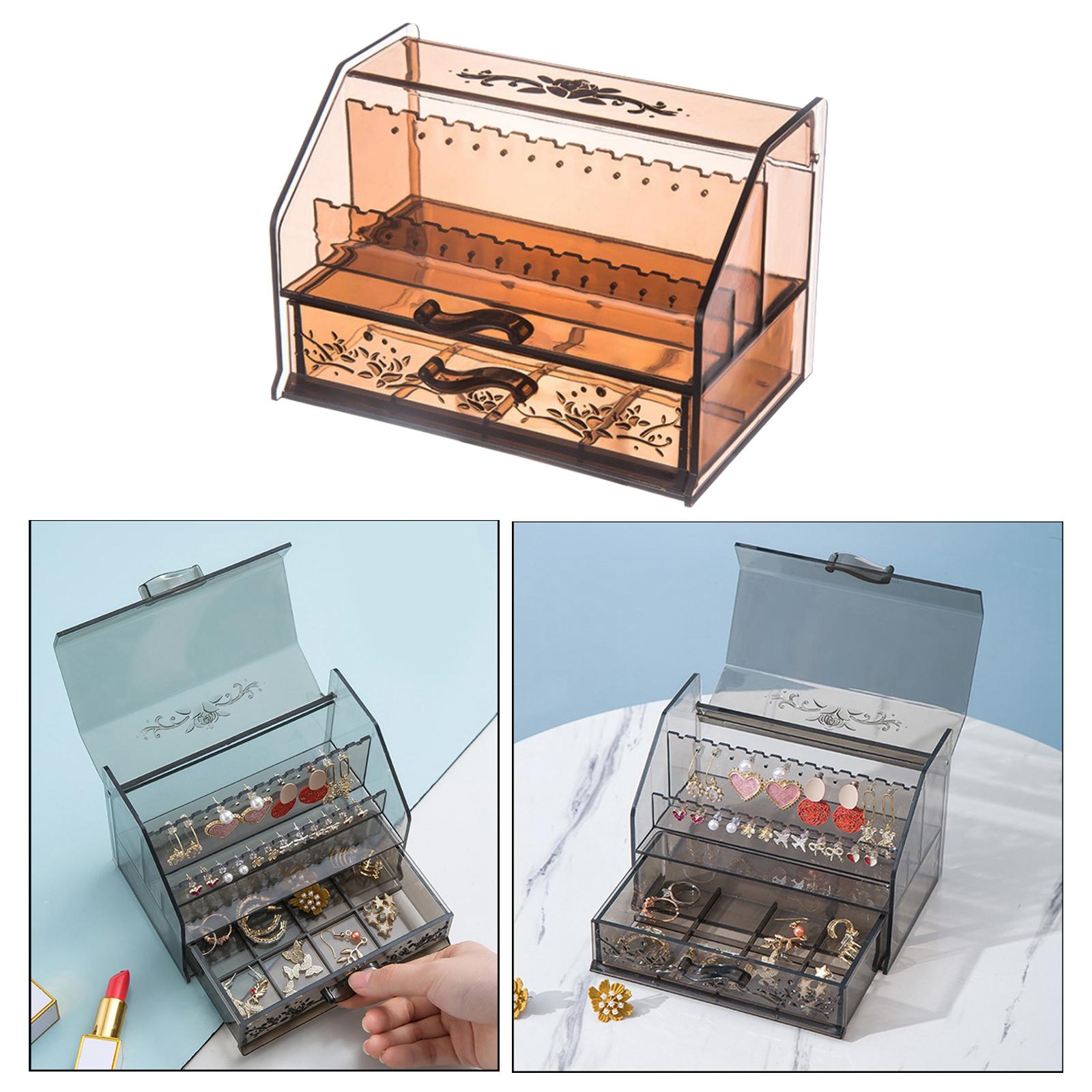 Acrylic Makeup Jewelry Organizer Case Display Box Transparent Brown
