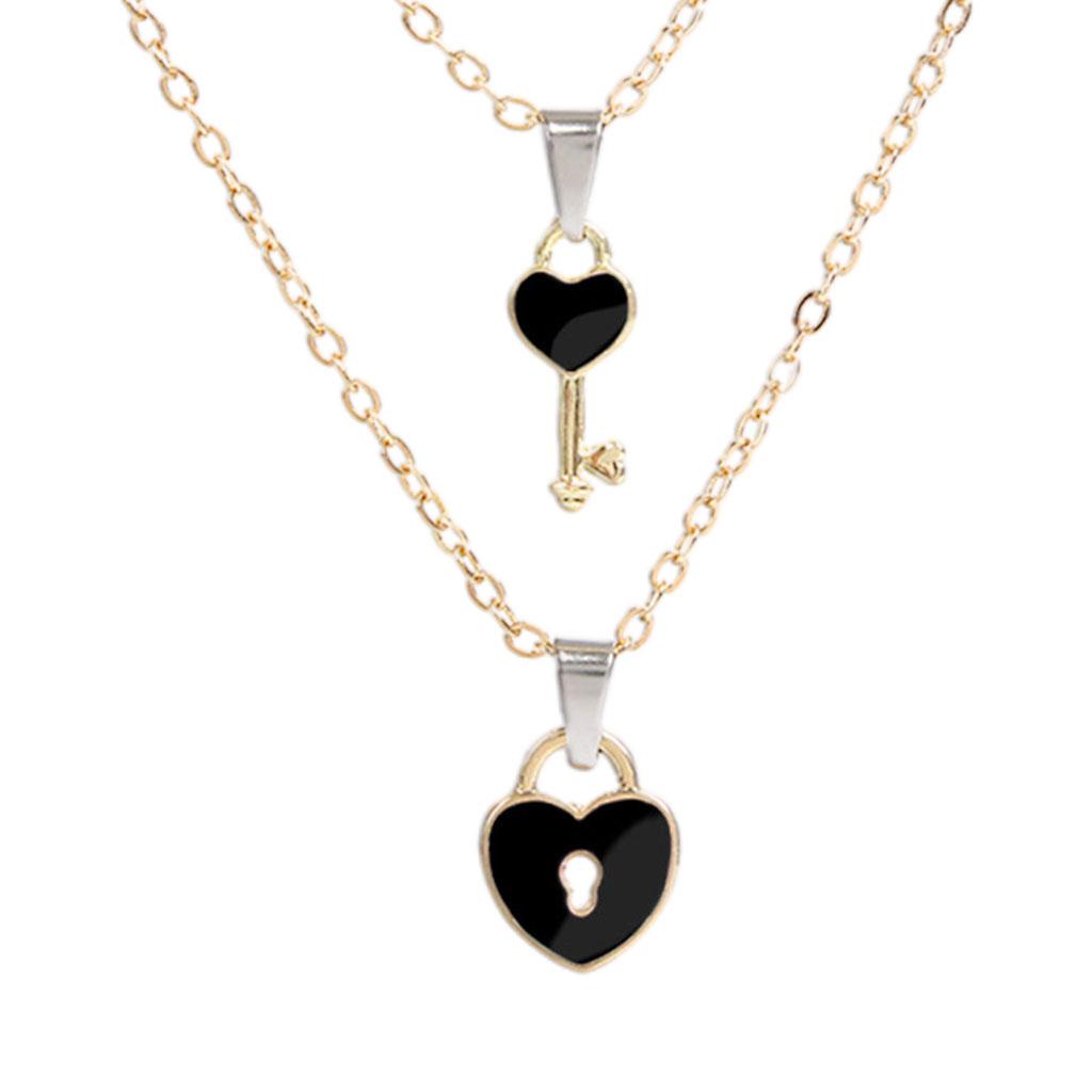 4xCouple Pendant Necklaces Romantic Heart Shaped for Lovers Anniversary  Black