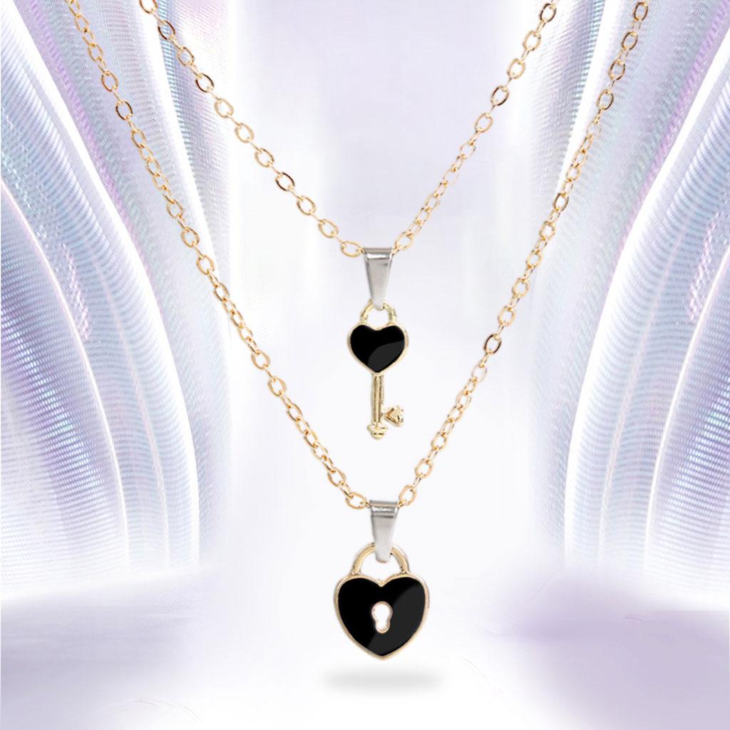 Couple Pendant Necklaces Romantic Heart Shaped for Lovers Anniversary  Black