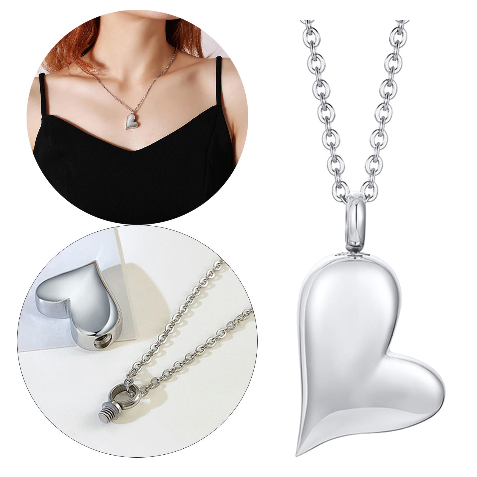 Cremation Necklace Love Heart Carbon Steel Memorial Jewelry Container Silver