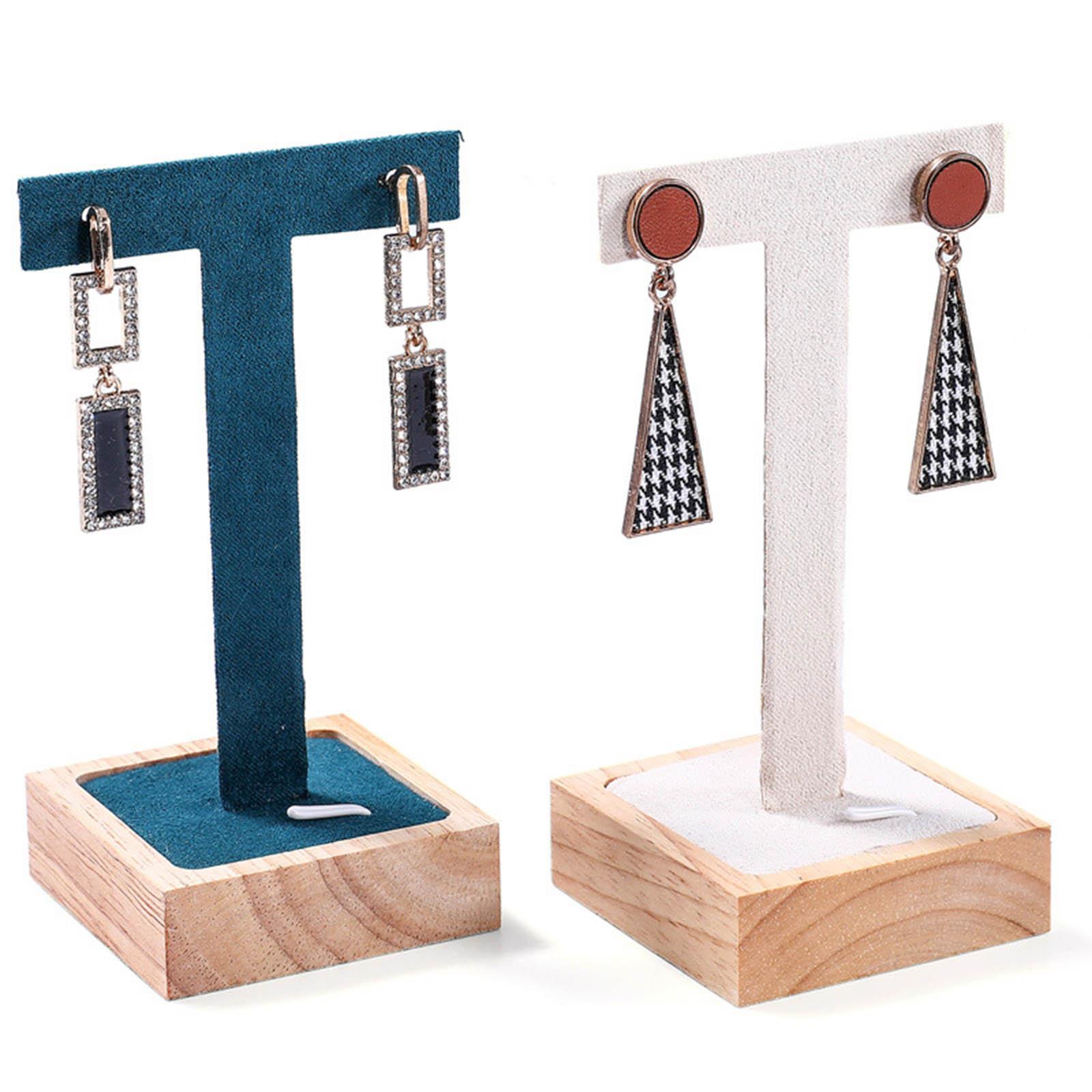2Pcs Wooden Earring Display Holder Hanging Jewelry T Shaped for Showroom 