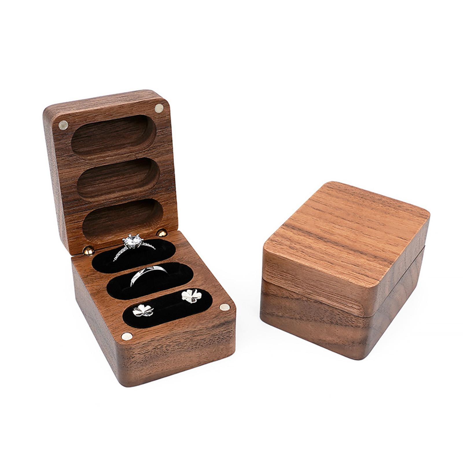 Wooden Jewelry Box Wedding Ceremony rings Bearer Box Travel Case Showcase Black