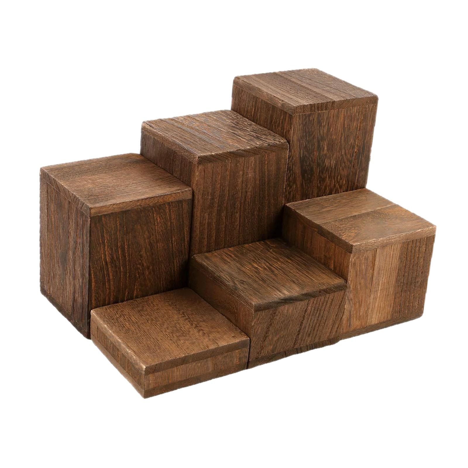 6 Pieces Wooden Square Risers Wood Display Stand for Makeup