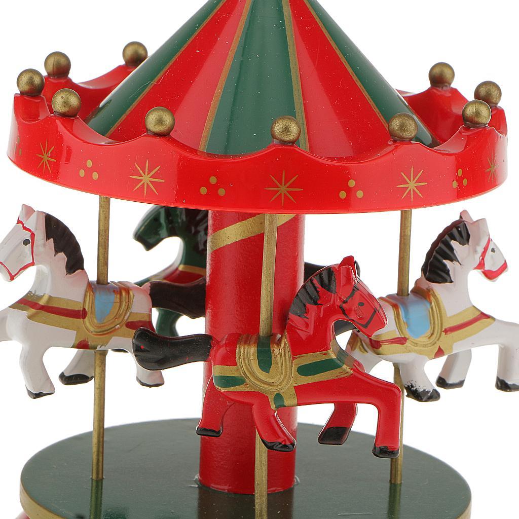 Wooden Carousel Horses Merry Go Round Wind Up Mechanical Music Box Toy