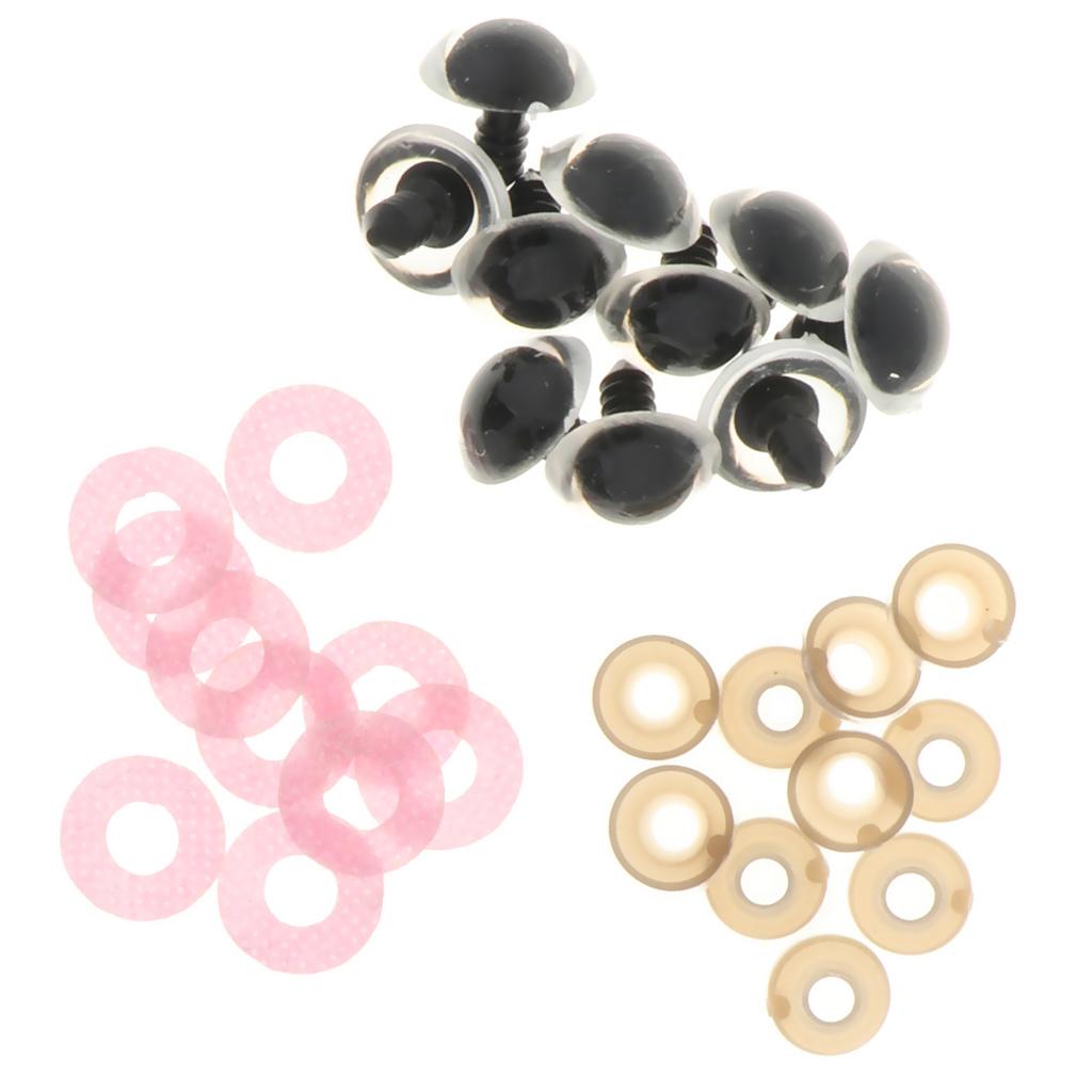 3x10pcs Plastic Safety Toy Eyes + Glitter Nonwovens + Washer 24mm Pink