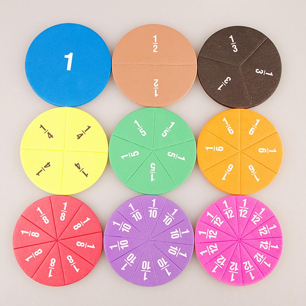 51pcs Plastic Numbered Fractions Circles Card Board Math Mathematics Toys