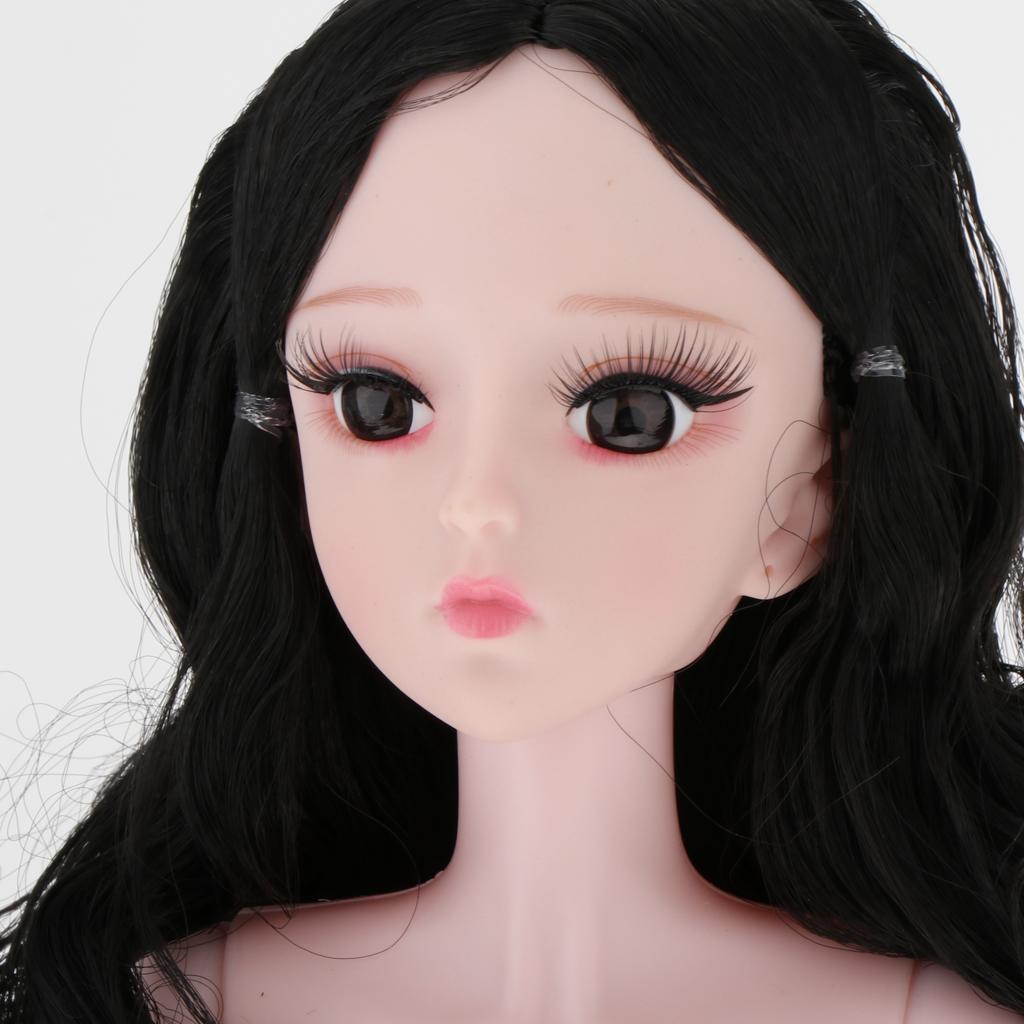 1/3 BJD 60CM Girl Doll Nude Body Parts Black Culry Hair