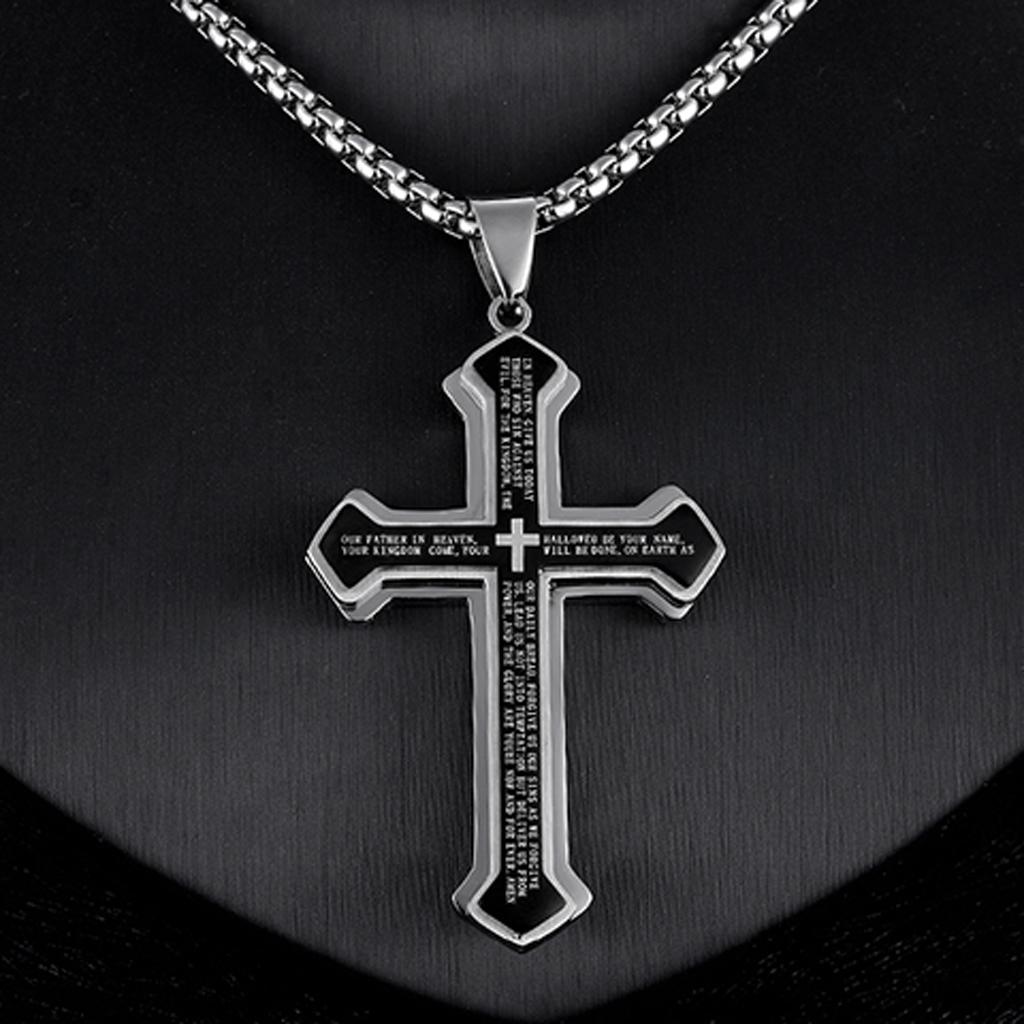 Cross Pendant Necklace Black Silver