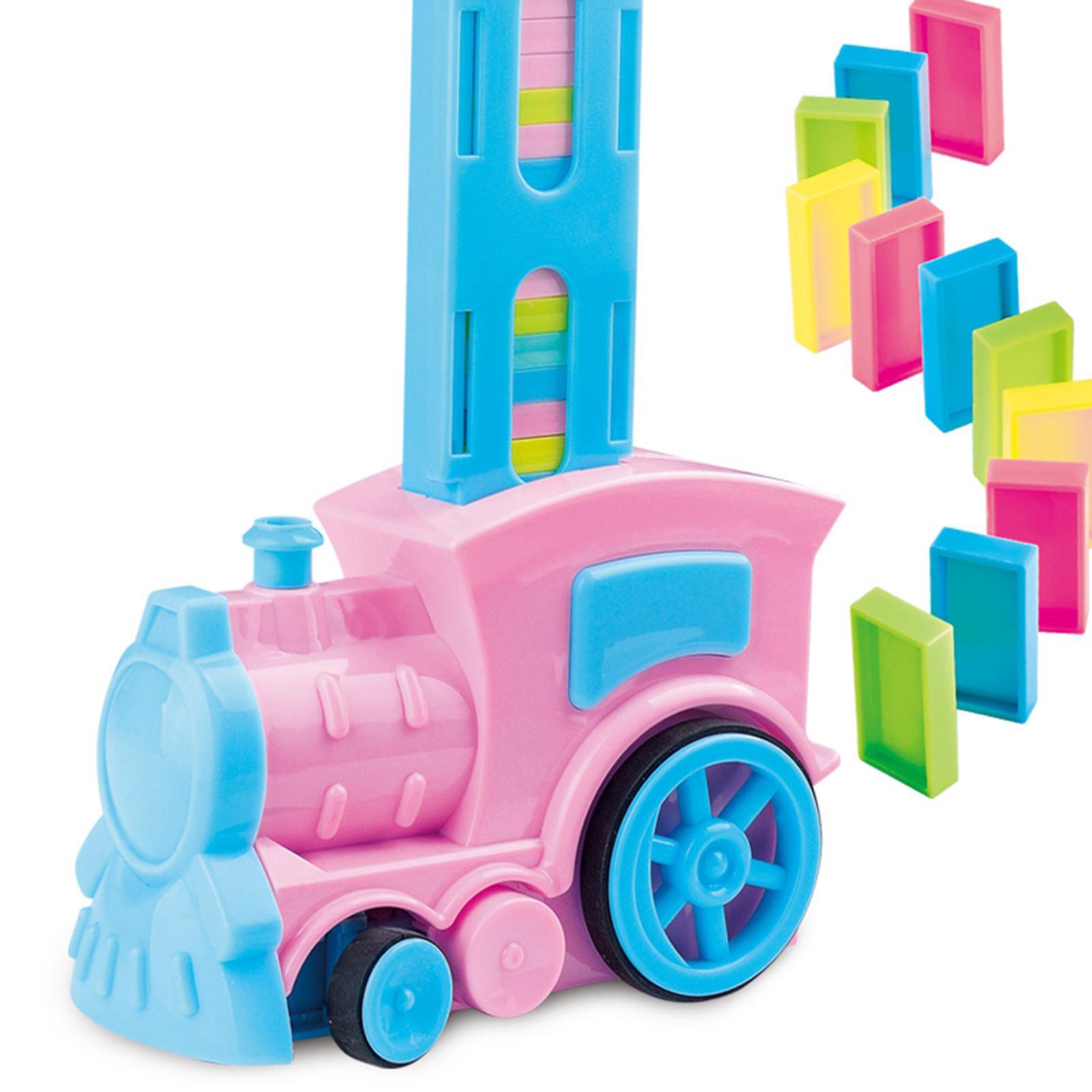 60x Domino Blocks Electric Train Rally Toy Set Train Model Pink