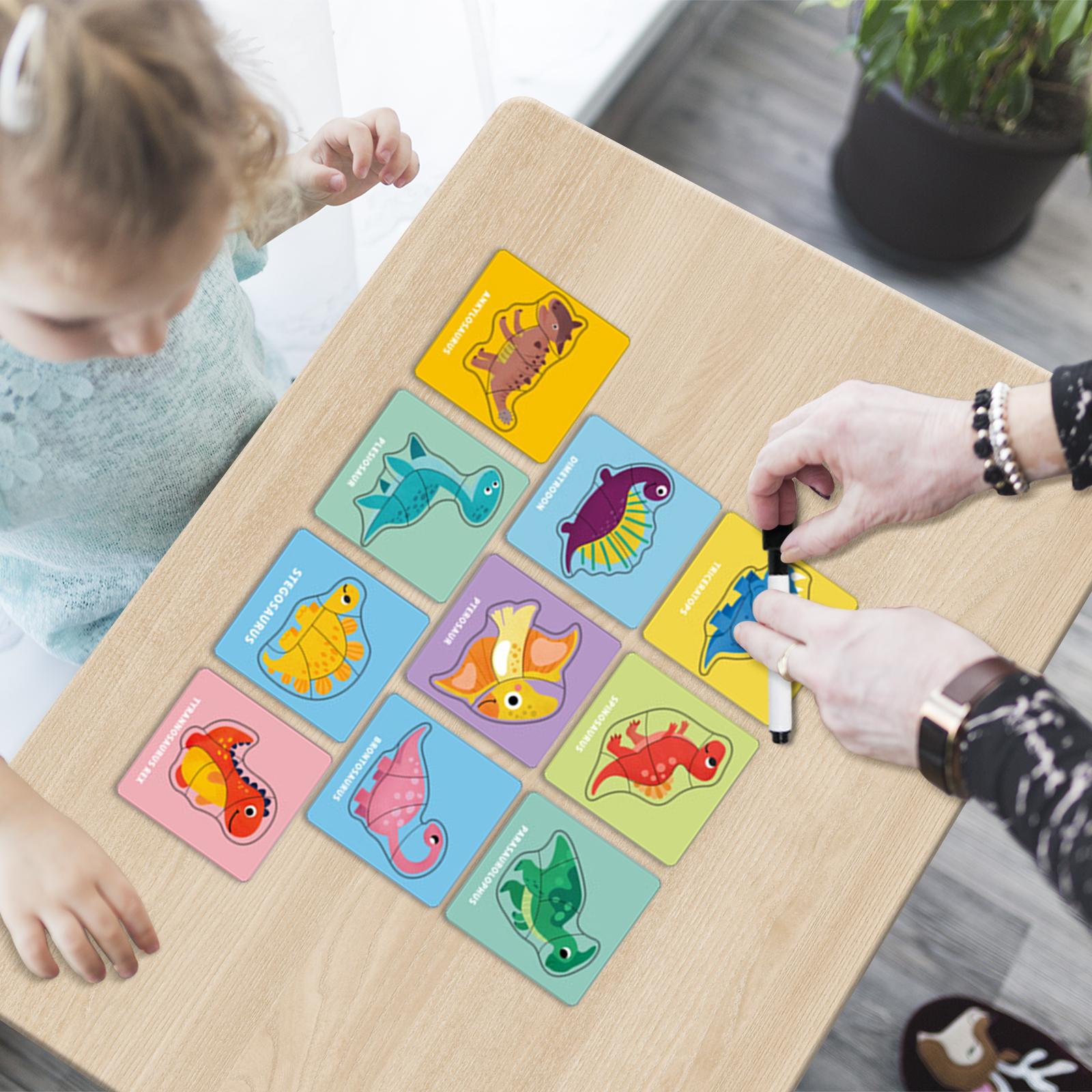 Tracing Practice Cards Paper Animals Puzzle Cards for Beginners Kindergarten Dinosaur