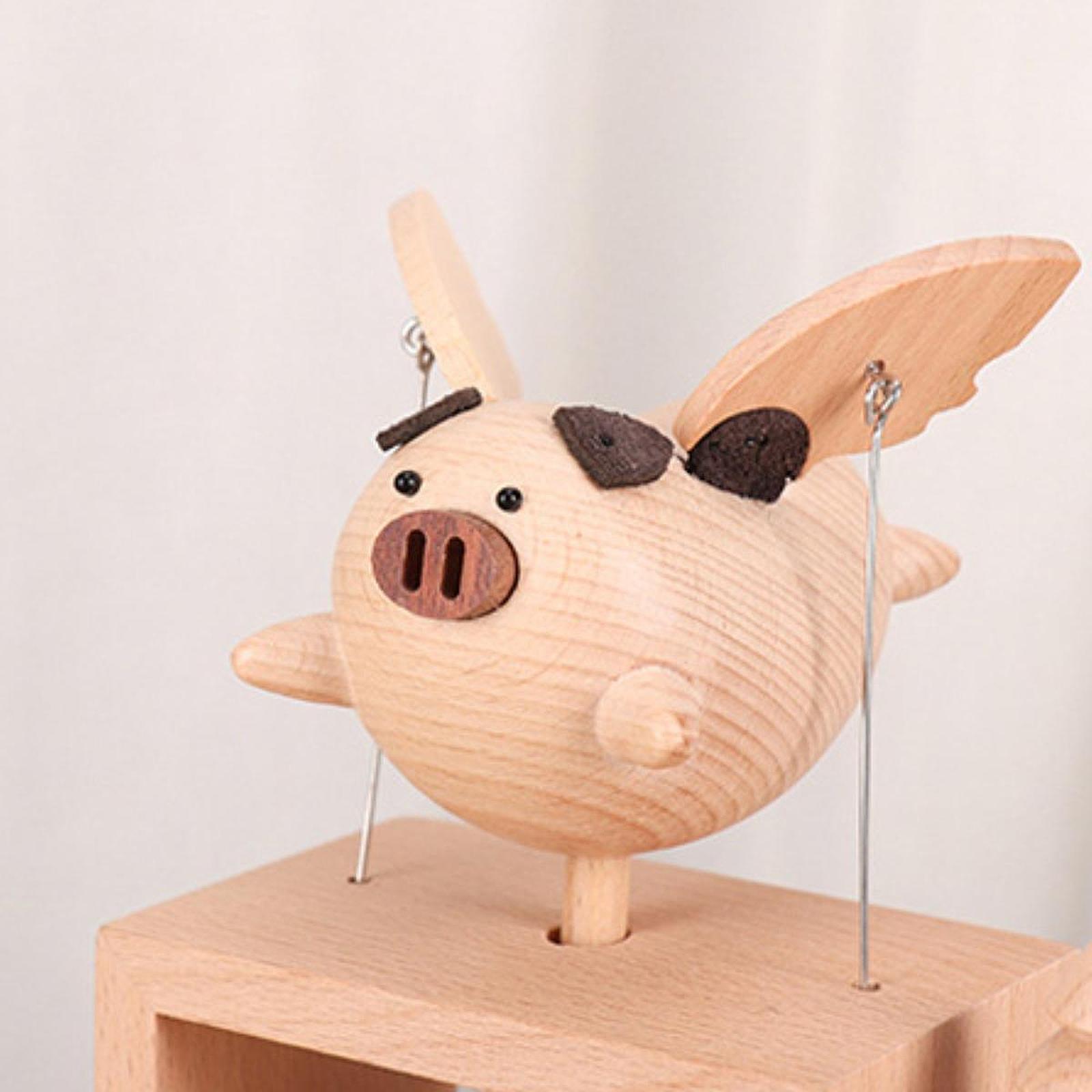 Wooden Flying Piggy Ornament Retro for Table Centerpieces Office Living Room