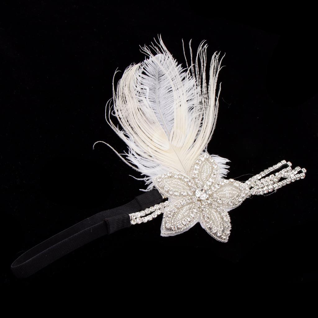 1920s Flapper Feather Headband 20s Bridal Headpiece Hen Party Hair Accessories with Crystals