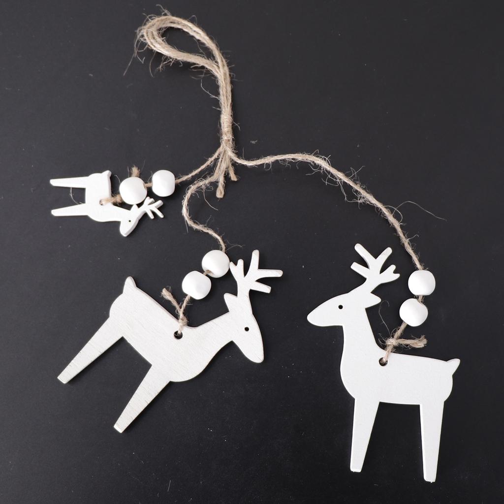 White Christmas Ornament Wooden Hanging Pendants Home Decor Deer