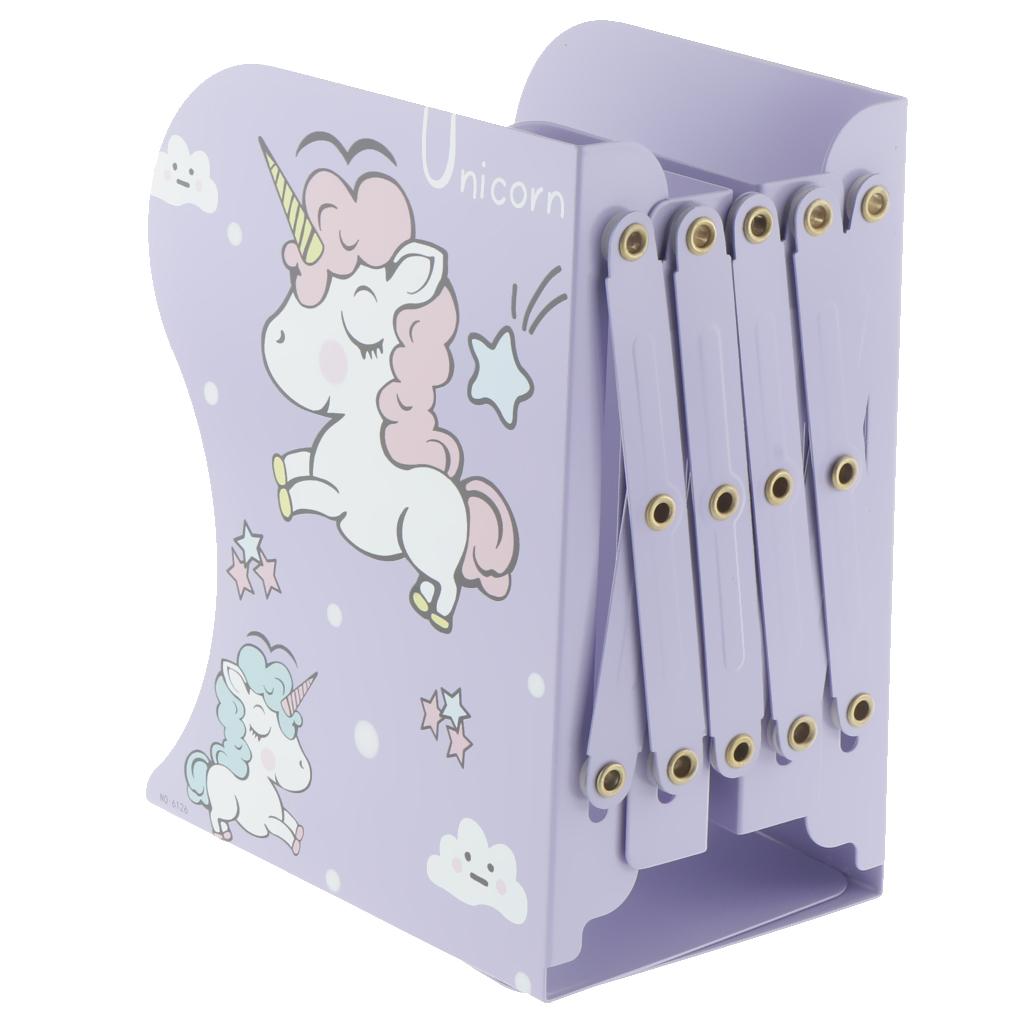 Unicorn Bookends Metal Iron Adjustable Books Holder Stand Purple