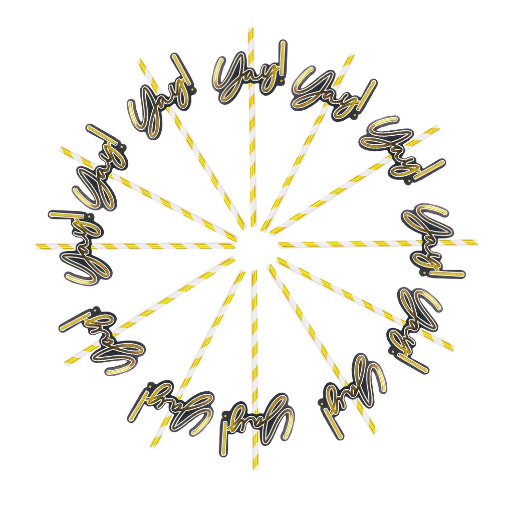 12 Pieces Party Paper Straws Rainbow Stripe Paper Drinking Straw Golden