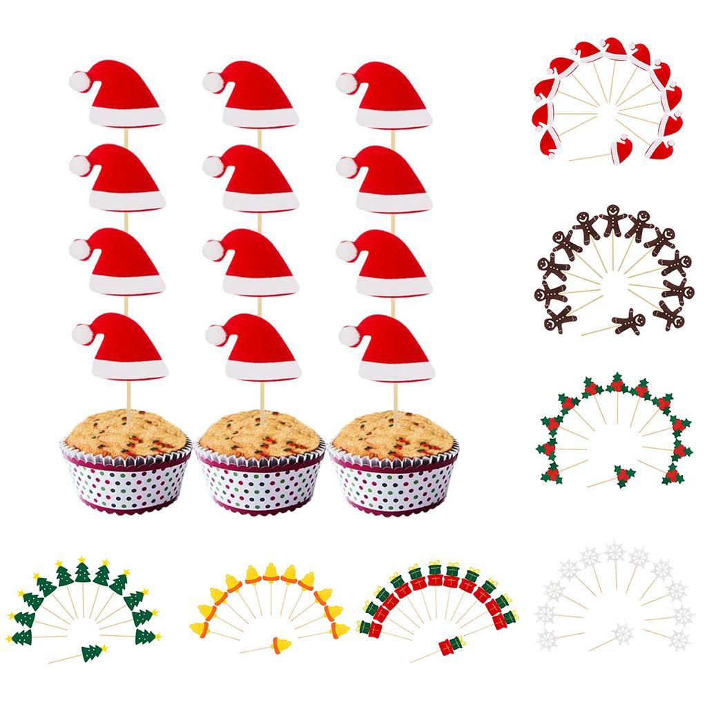 12 Pieces Christmas Santa Hat Cupcake Toppers Party Fruits Appetizer Picks | eBay
