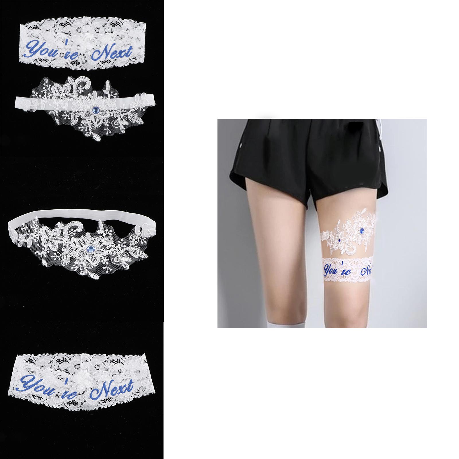 2 Piece Women's Lace Flower Leg Garter Belt Rings Blue