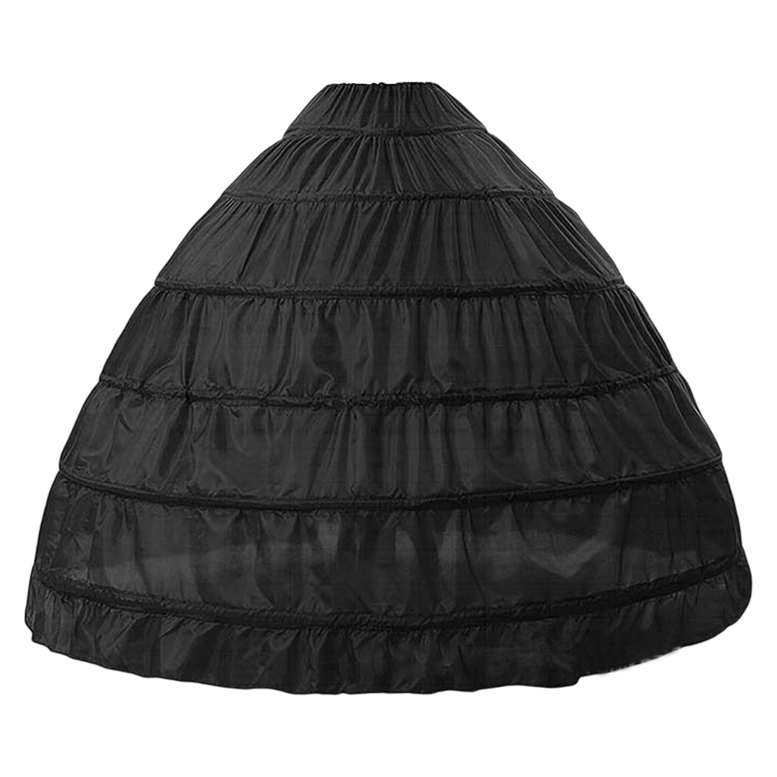 Wedding Petticoat Elastic Waist Slips Underskirt for Party  Black 6 Hoops