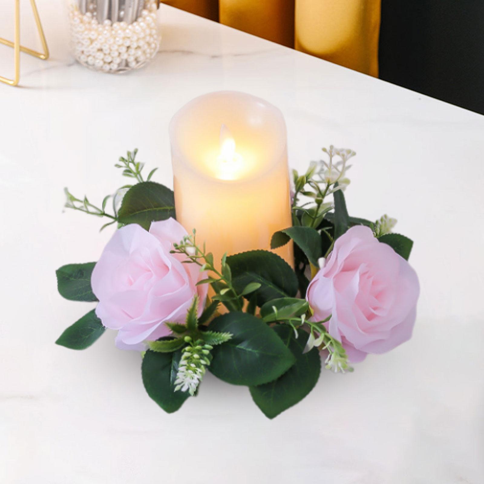 Artificial Roses Candle Rings Round 23cm for Centerpieces Window Pink