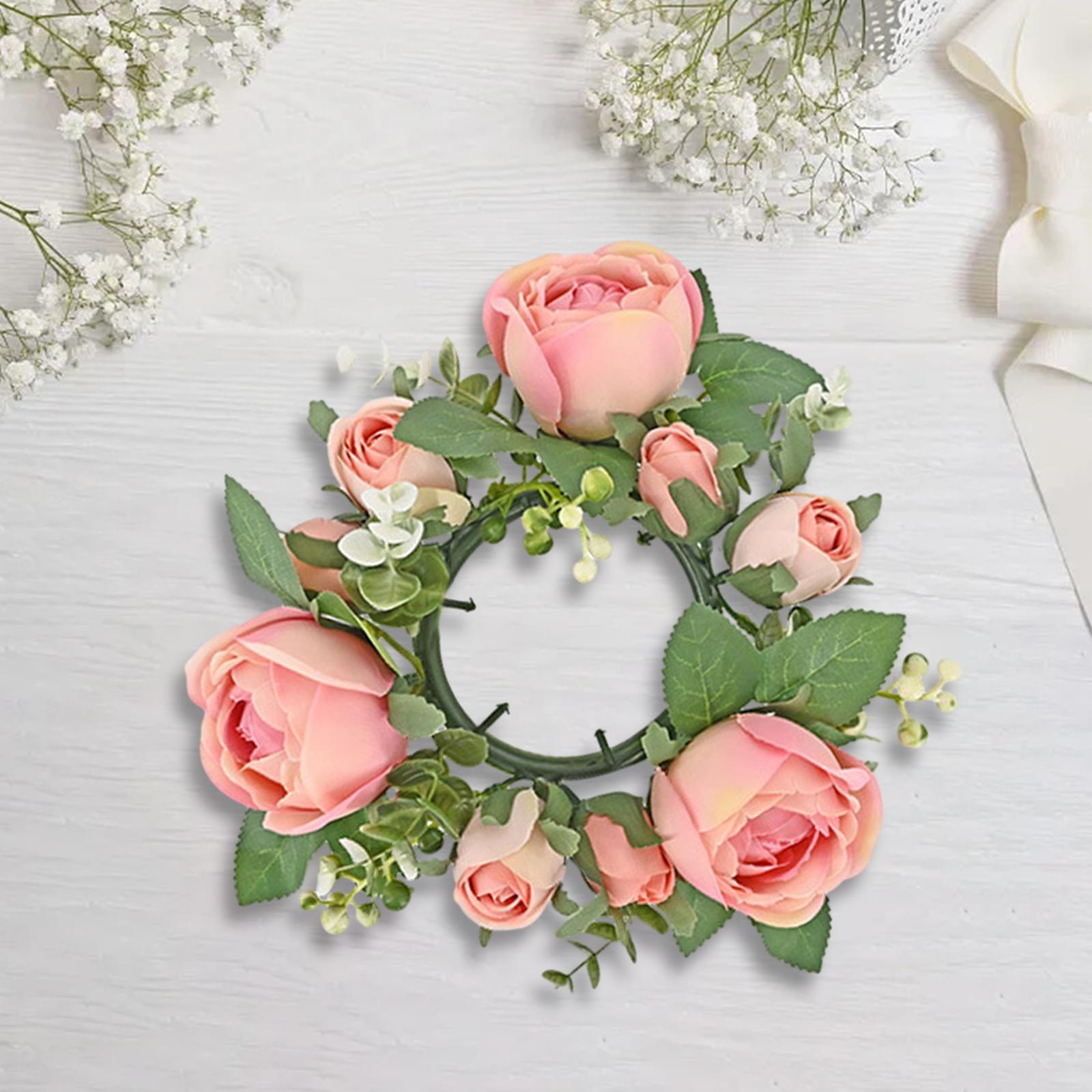 Pillar Candle Ring Wreath Pillar Candleholder for Party Wedding Thanksgiving Pink