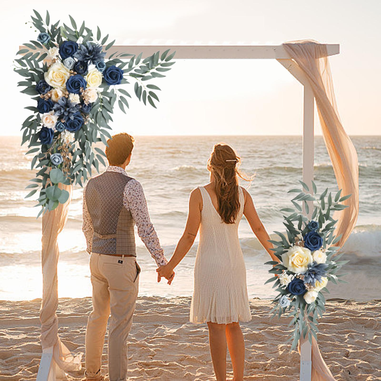 2 Pieces Wedding Arch Flowers Modern Handmade Greenery Leaves Flower Garland Navy