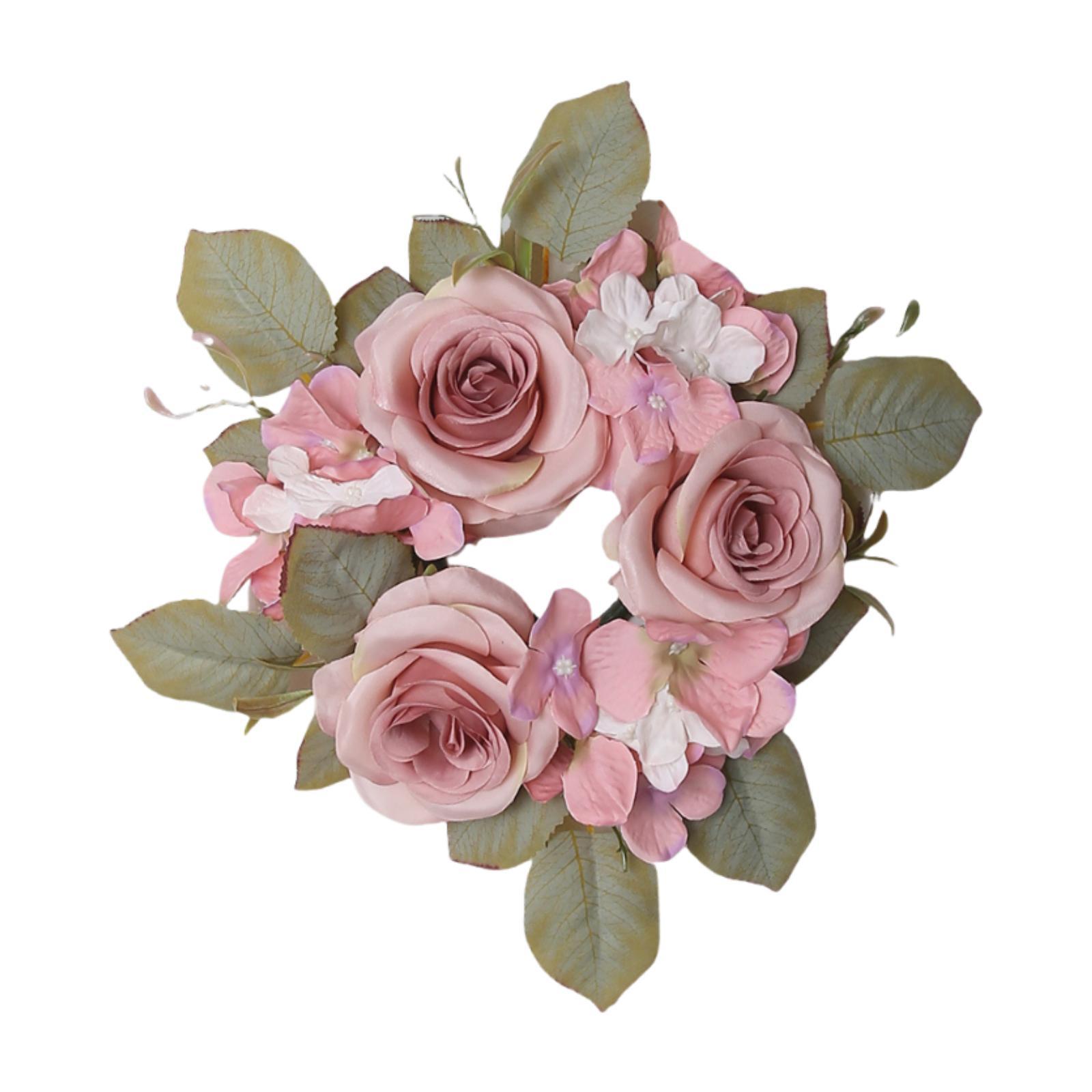 Rose Flower Wreath Candle Ring Pink
