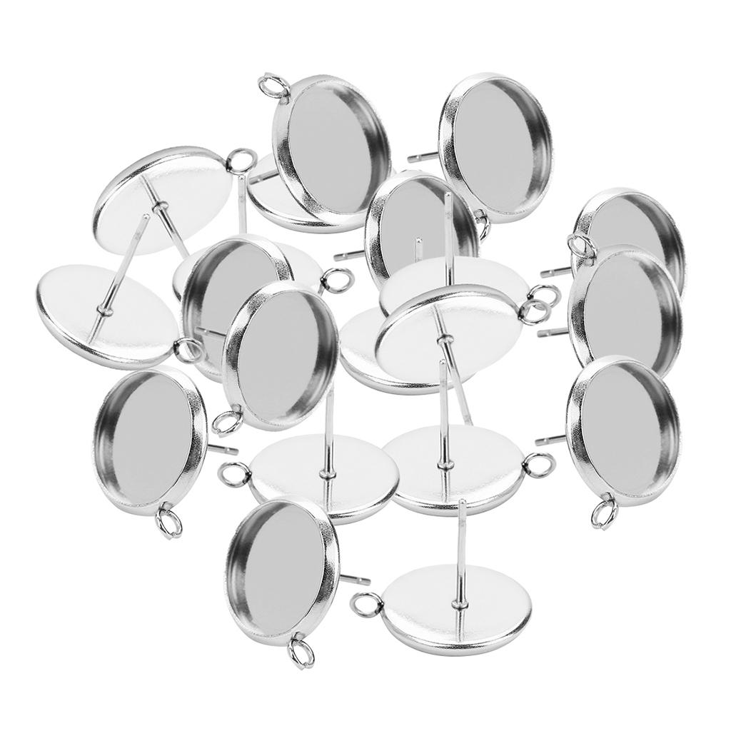 20Pieces Metal Stud Earring Blank Cabochon Base Setting Trays with Loop 10mm
