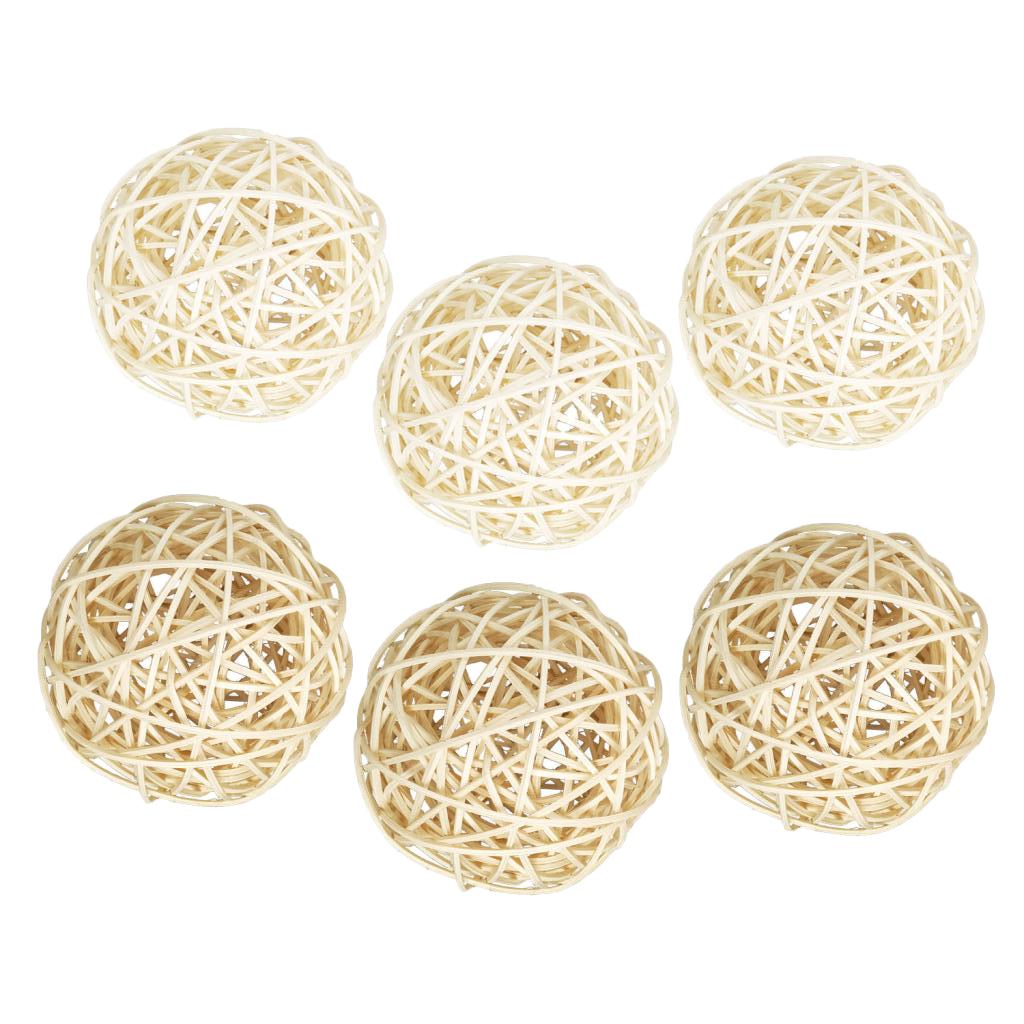 6Pcs 6cm Wicker Rattan Vine Ball DIY Ornaments Crafts  white  natural mixed