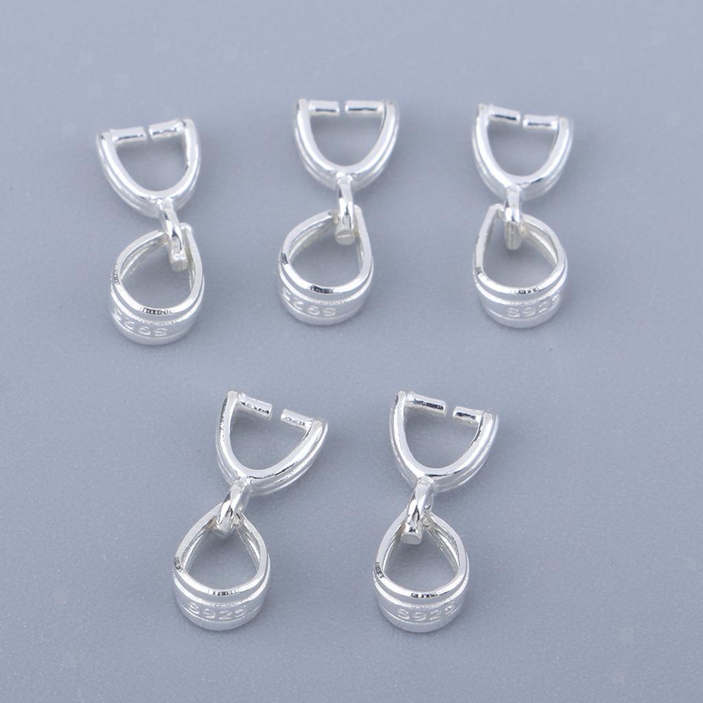20 Pcs 925 Sterling Silver Pinch Clip Bail Clasp Charm Pendant Connector DIY