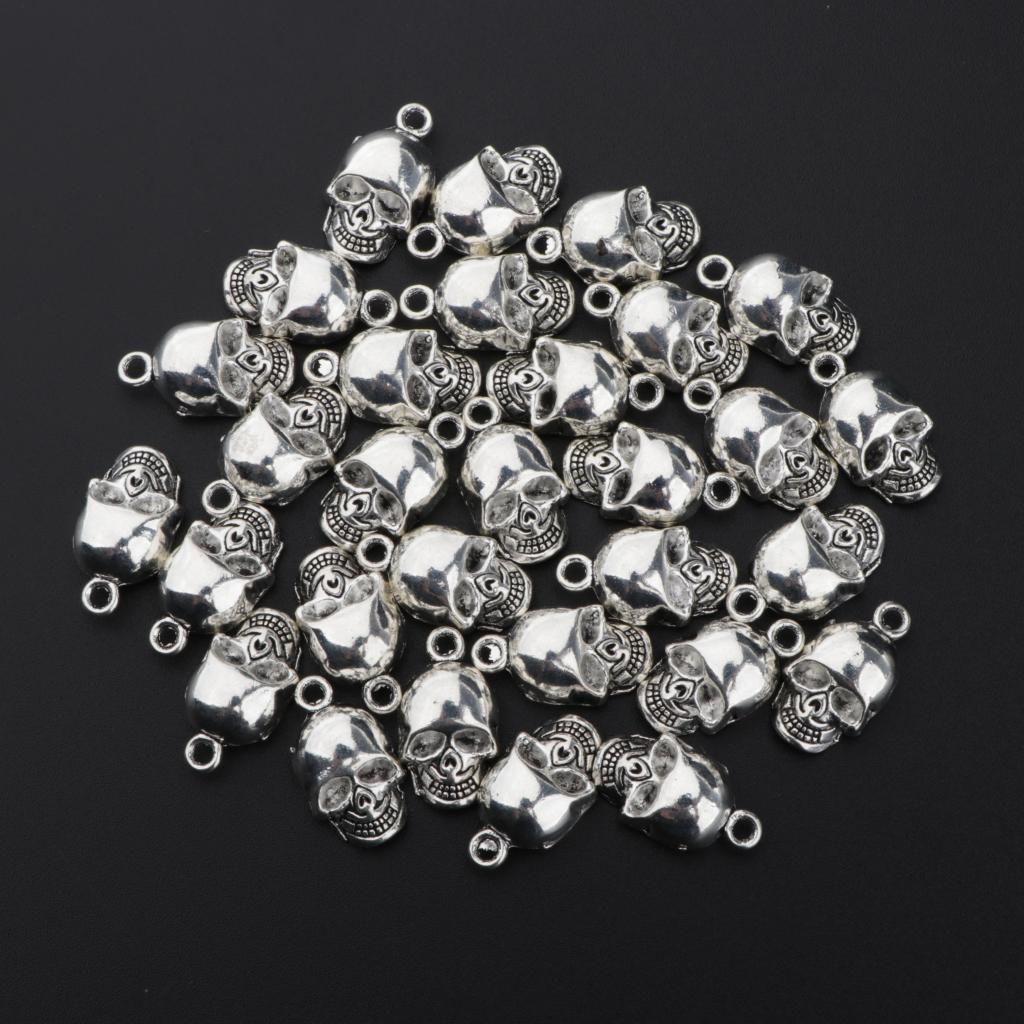 30pcs Mini 3D Punk Halloween Skull Skeleton DIY Charms Crafts  Tibet Silver