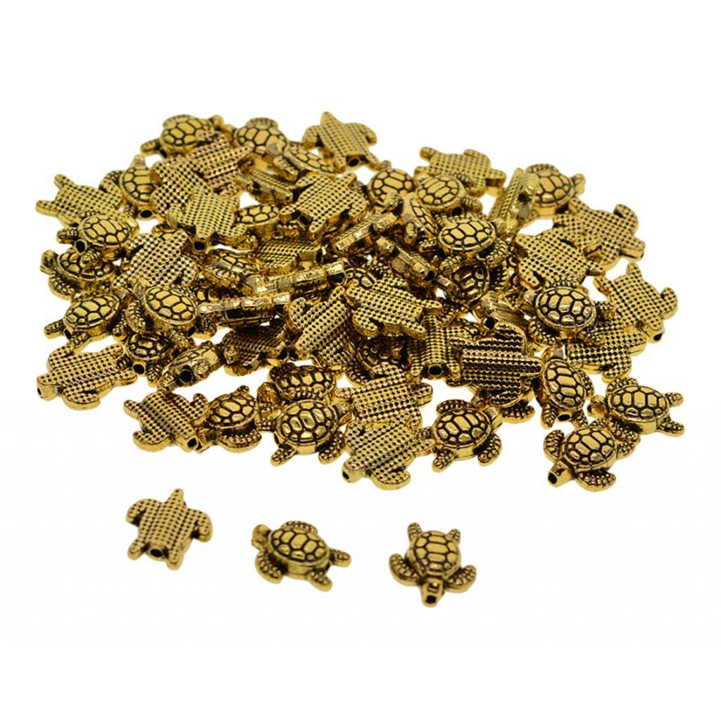 50Pcs Golden Turtle Beads Charms Loose Beads Jewelry Making Pendants for