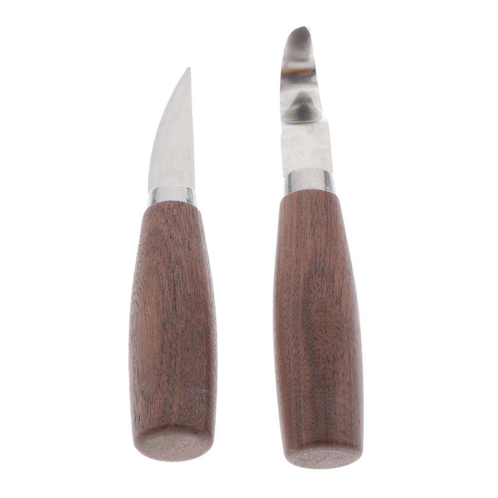 2Pcs Wood Carving Knife Woodworking Cutter Hand Tool Set Round Handle