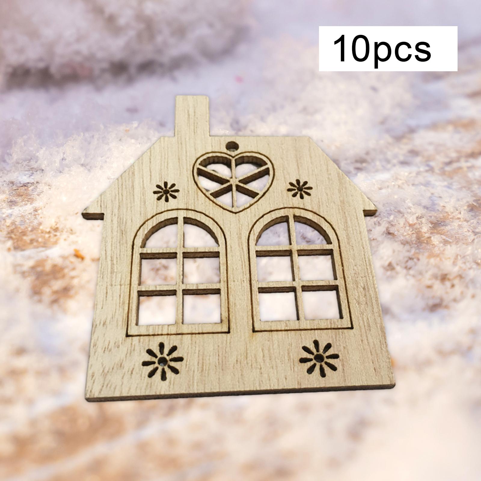 10x Christmas Wood Slices with Rope Handmade Blank Unfinished Wooden Cutouts House