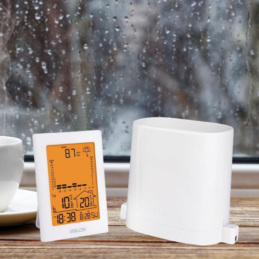 Rain Gauge Rainfall History Weather Station Gauge Rainfall for in/Outdoor White