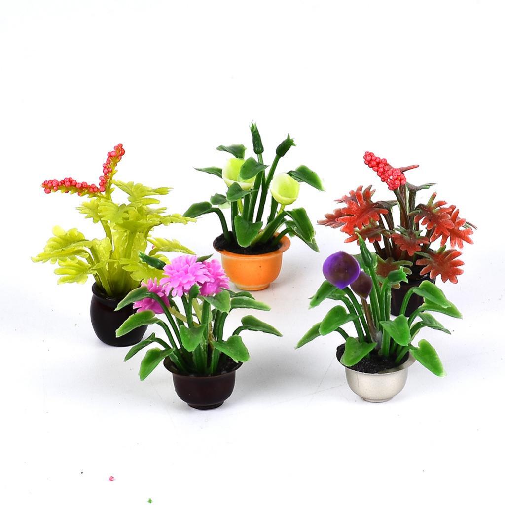 10pcs Mini Garden Flower Pot Plant Doll House Miniatures Accessories
