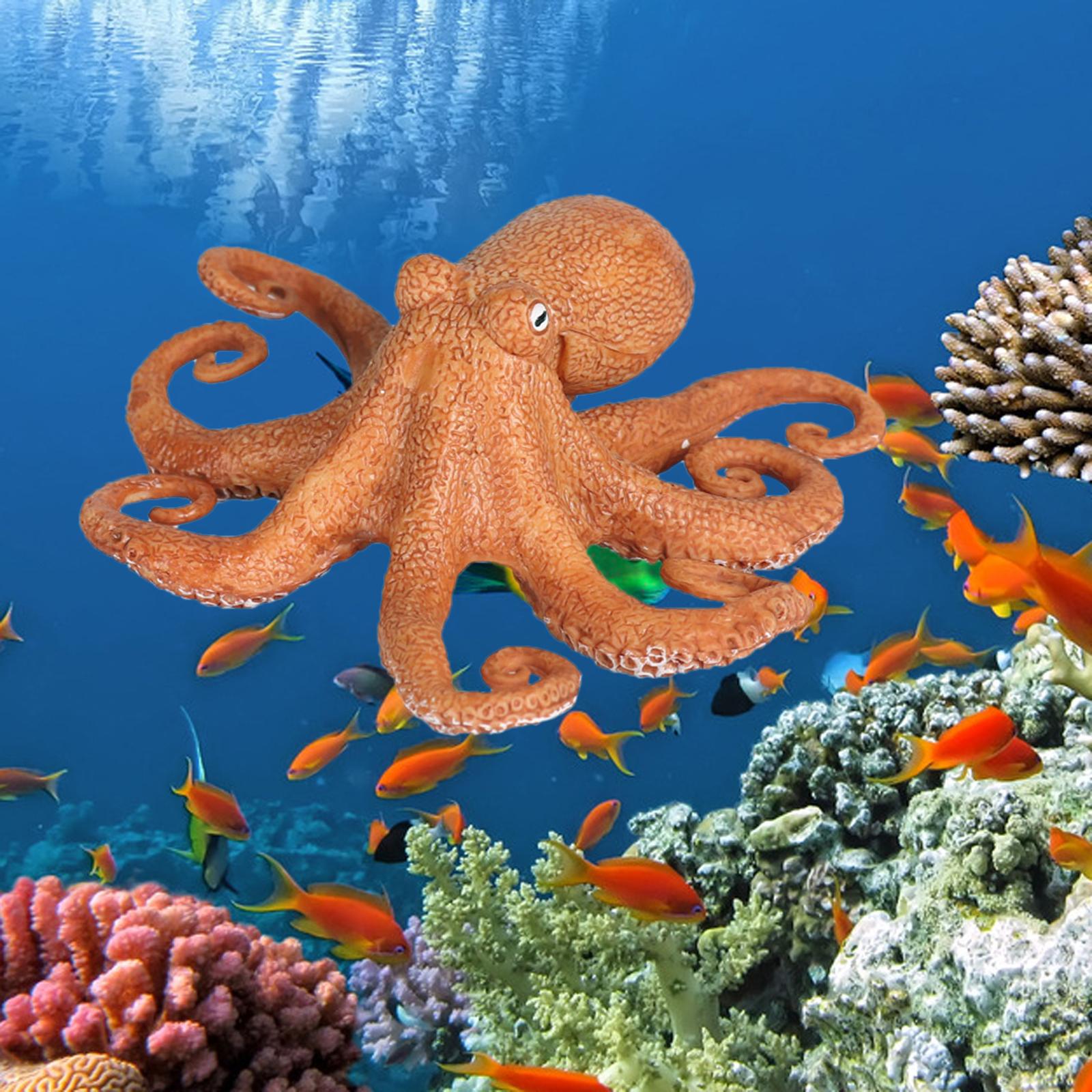 Ocean Animal Octopus Model Figures Playset Plastic for Desktop Decoration Orange Octopus A