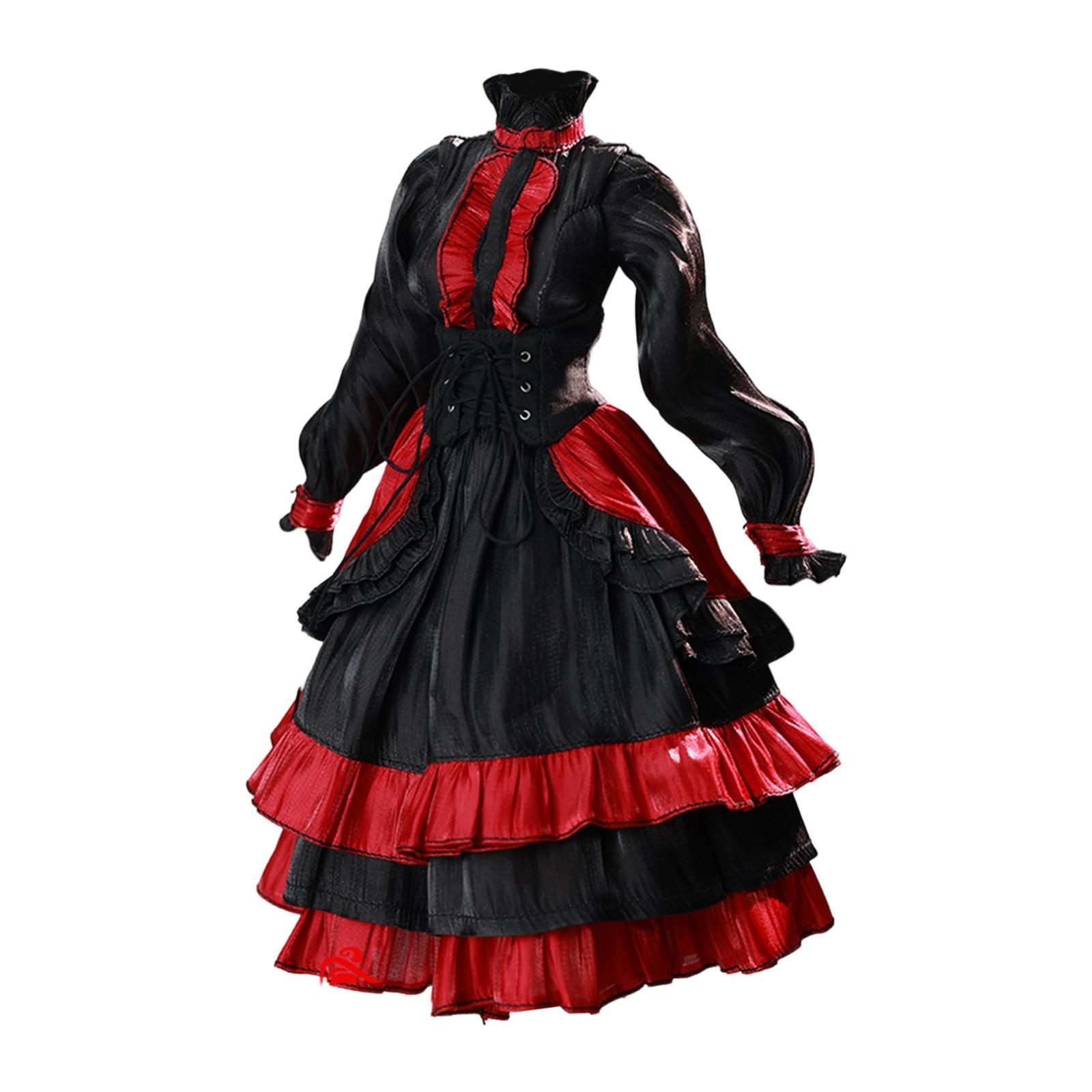 1/6 Female Action Figure Dress Black Red