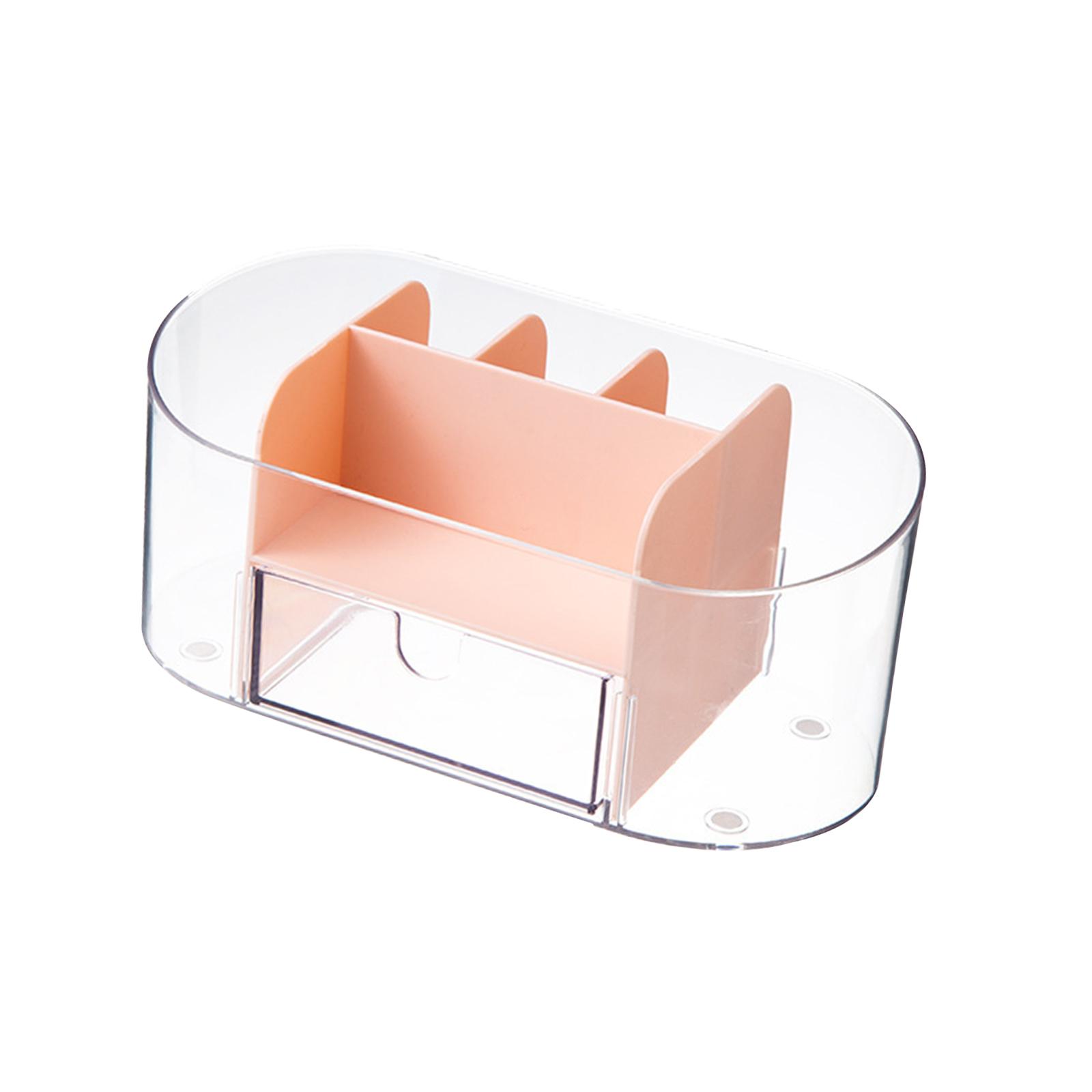 Desktop Makeup Organizer Transparent Drawer Cosmetics Storage Box 19x9x8.5cm Pink