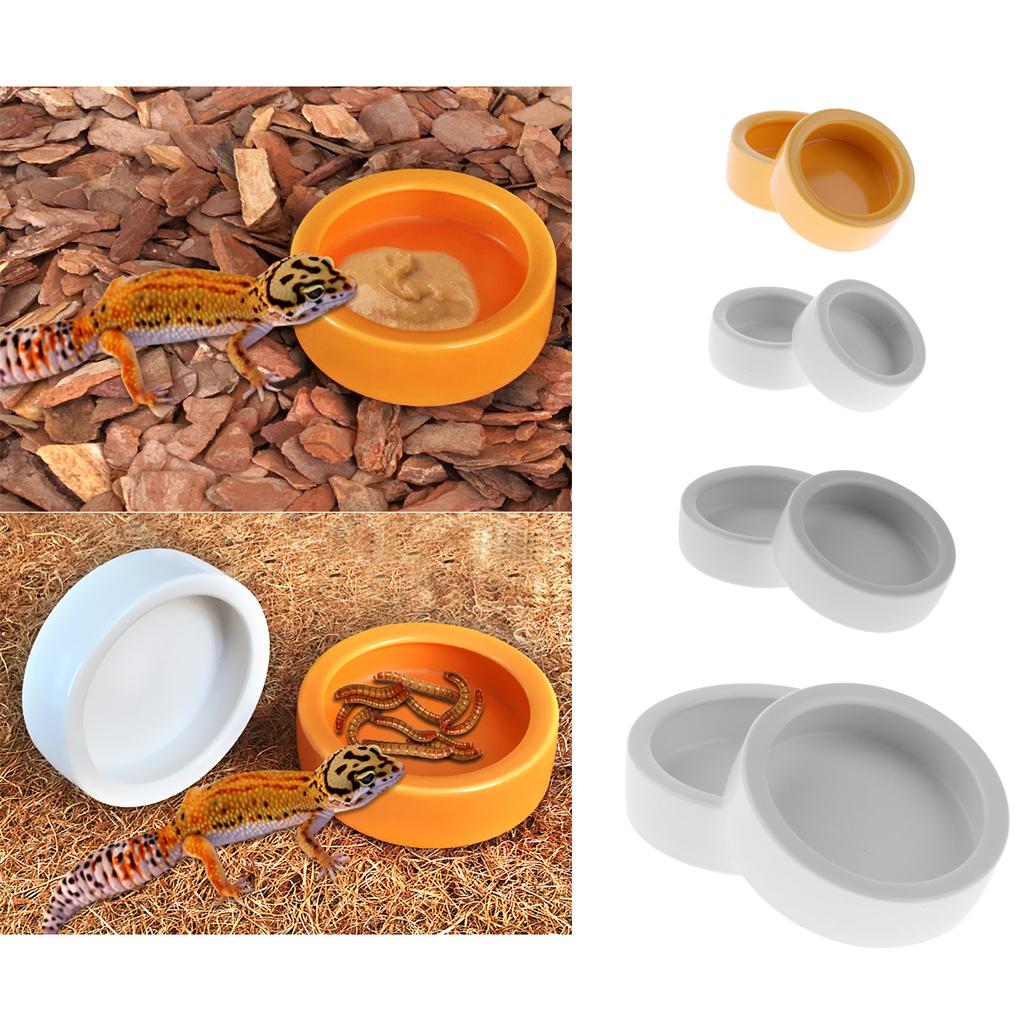 2Pcs Smooth Ceramic Antiescape Worm Dish for Reptile Feeding Food