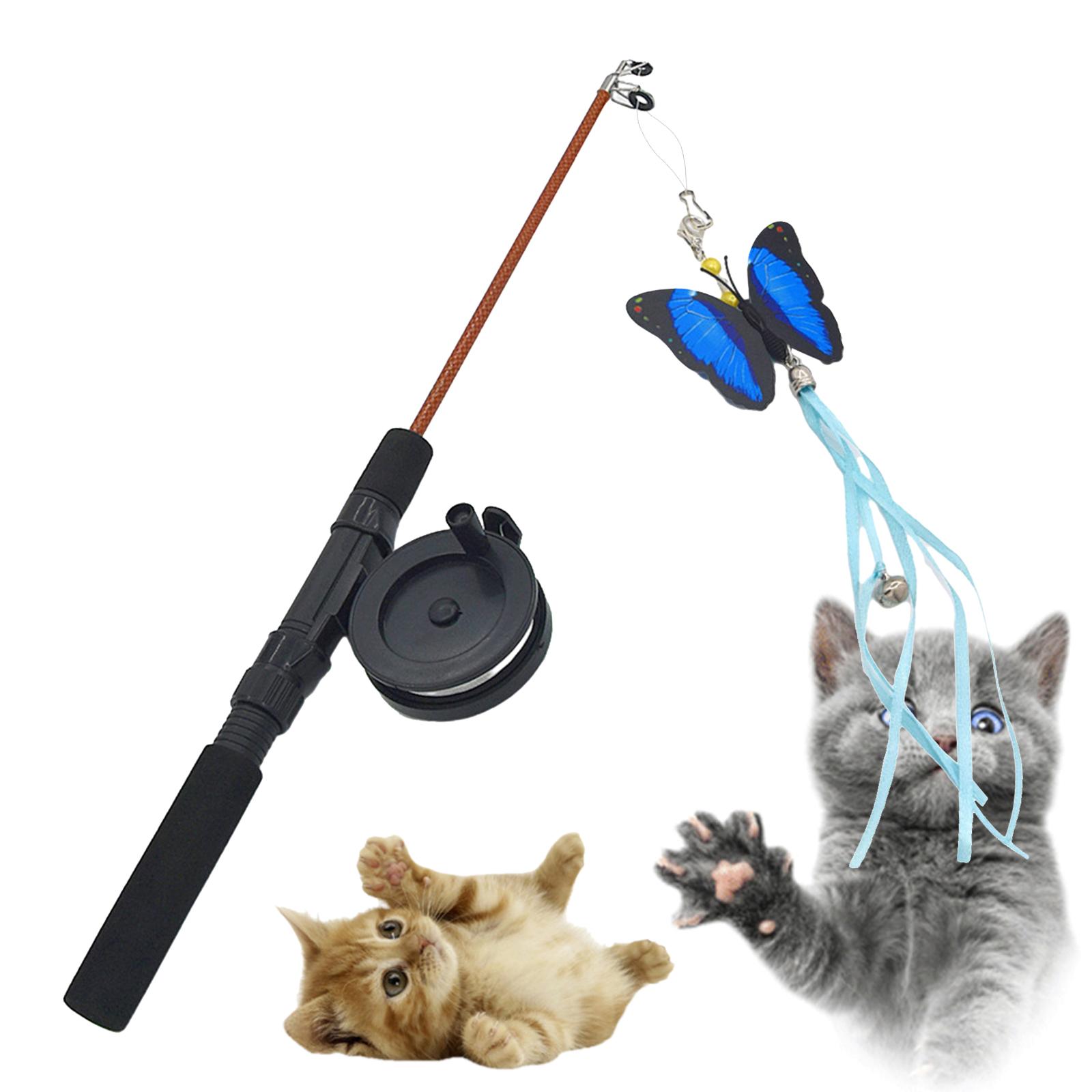 Cat Teaser Wand Toys Kitty Catching Kitten Toys Interactive Fishing Pole Blue