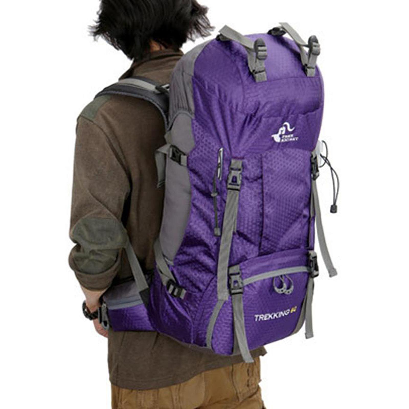 Waterproof 60L Backpack Rucksack Hiking Camping Trekking Bag Pack Purple