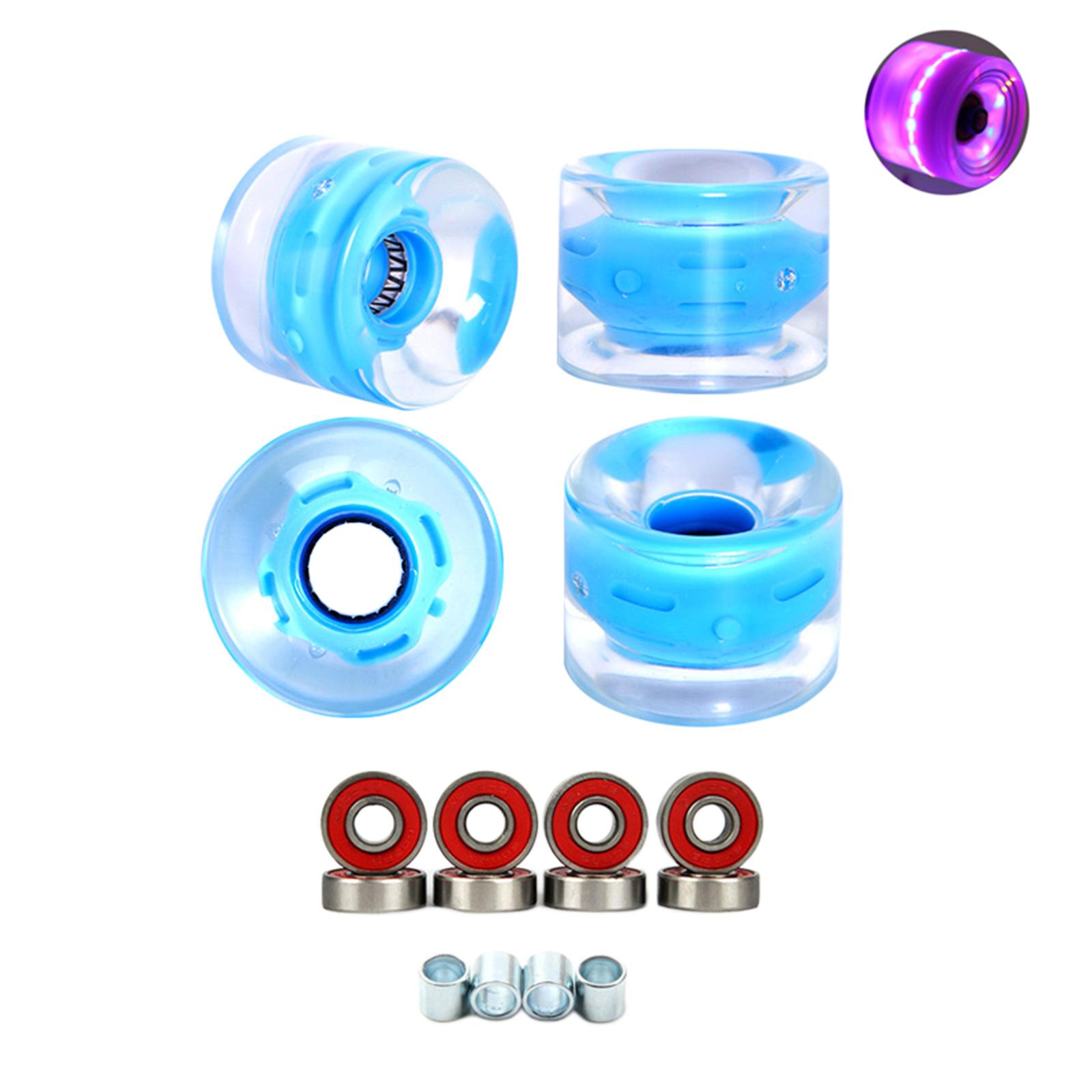 4x Skateboard Wheels Light Up with Bearings Glow Flash Longboard Light Blue