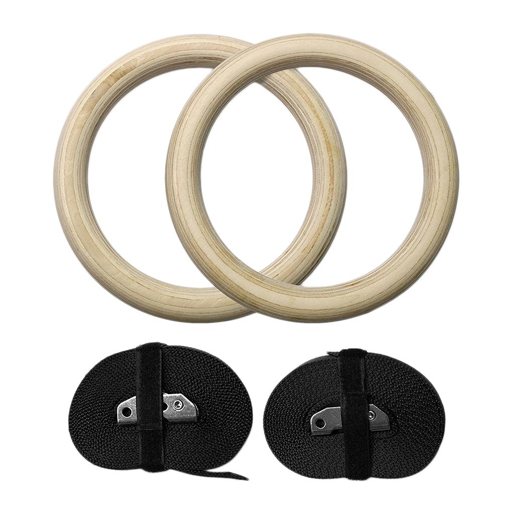 Wood Gymnastic Rings with Adjustable Straps Heavy Duty Gym Equipment 28mm