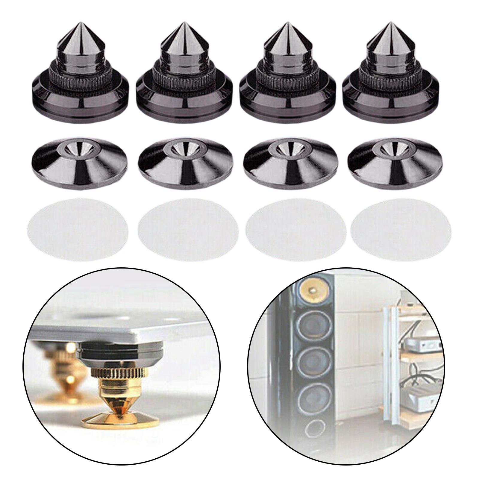 2x4PCS Speakers Stand Spikes Loudspeaker Box Nails Pads Alloy Black