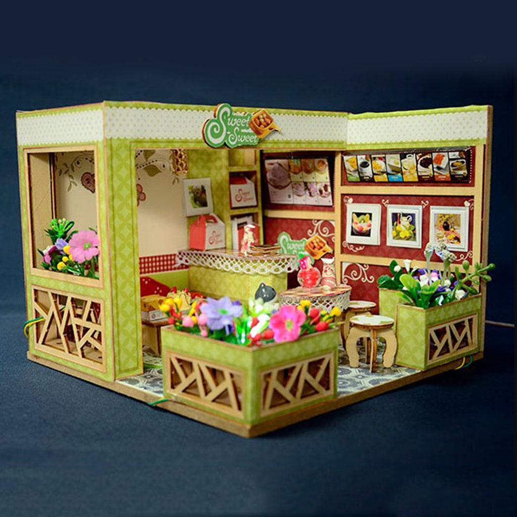 DIY Miniature Dollhouse Wooden Furniture Kit,Handmade Mini 3D House Puzzles ,1:24 Scale Creative Doll House Toys Gifts - Sweet & Dessert Shop