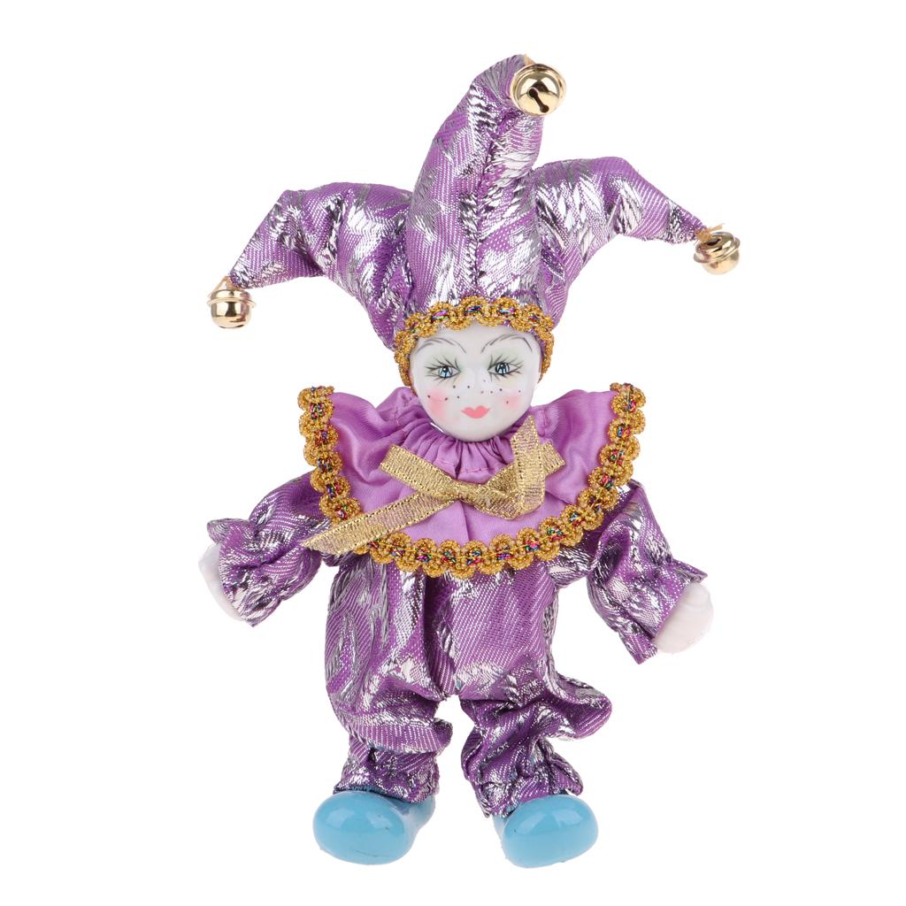 6inch Porcelain Triangel Doll Clown Doll Home Desk Display Ornaments Purple